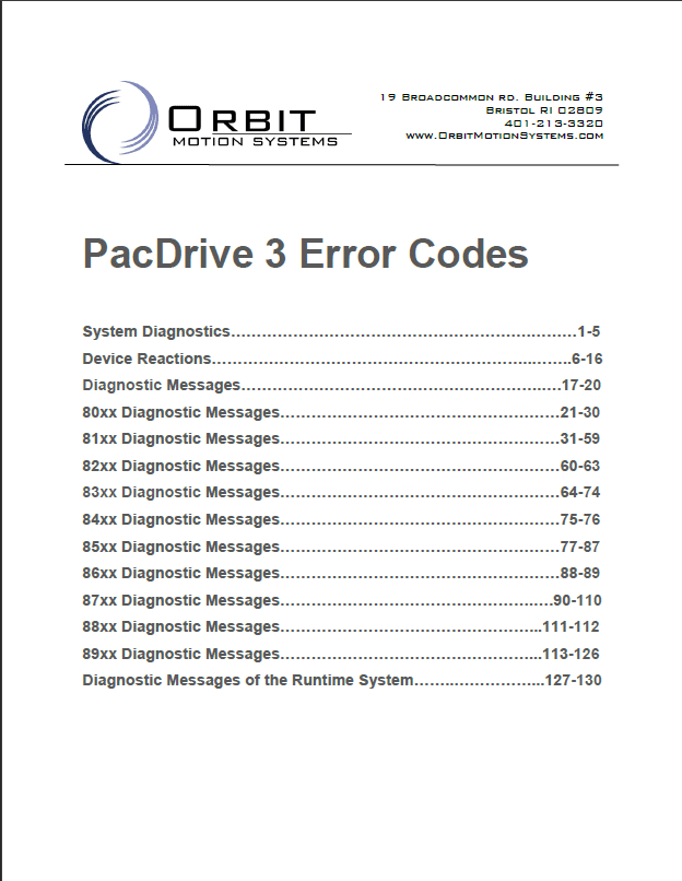 PacDrive 3 Error Codes